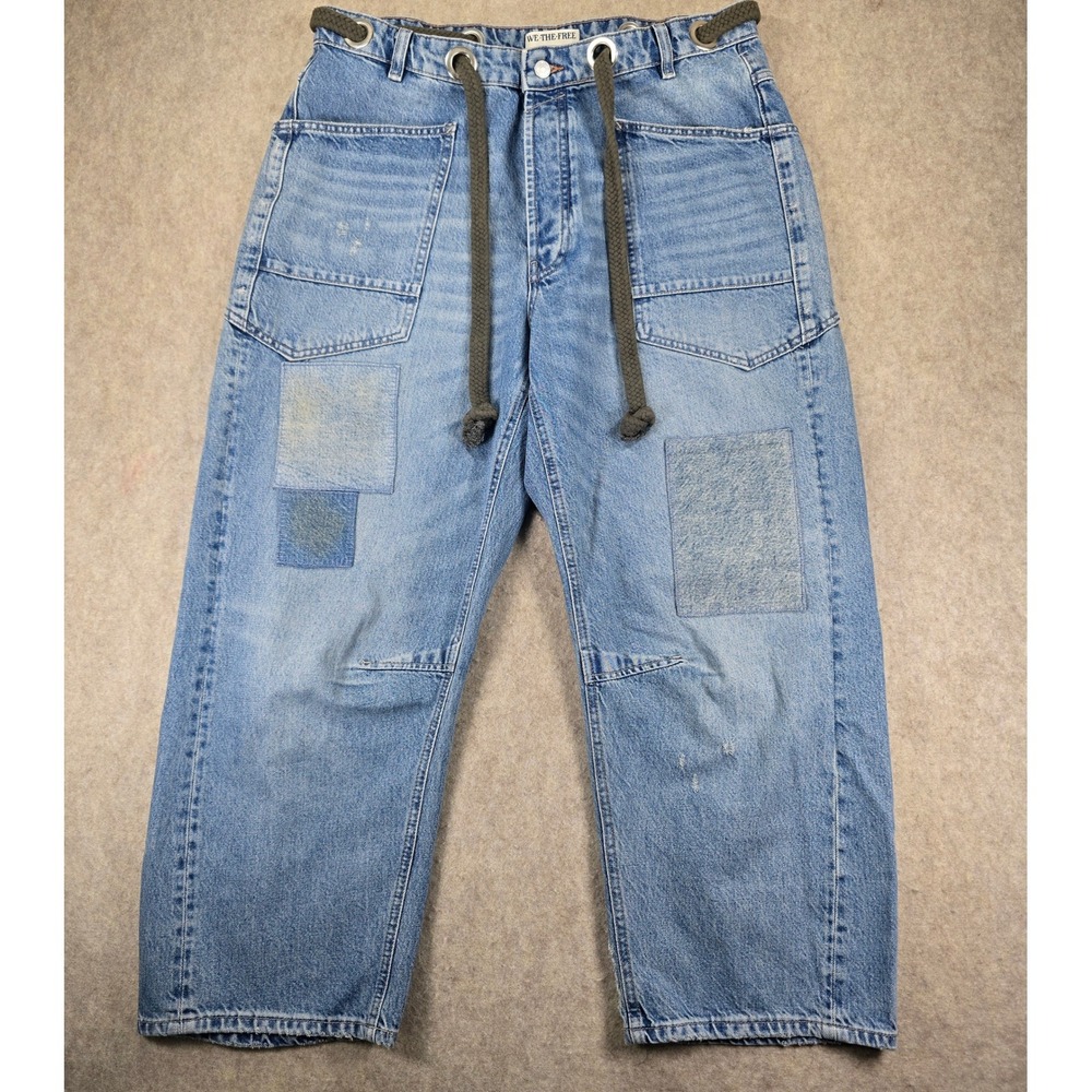 We The Free Free People Light Wash Patchwork Rope Drawstring Jeans 30 OB1507037